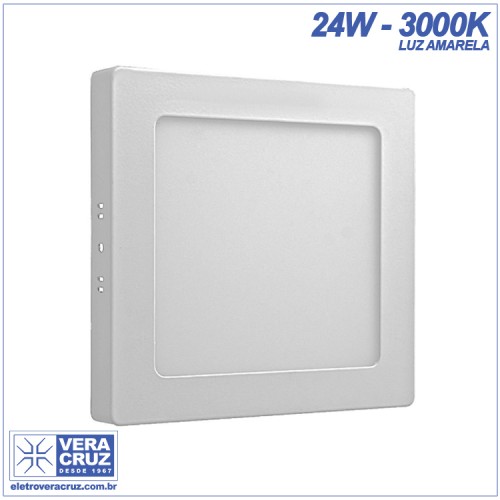 Downlight Plafon Quadrado de Embutir 24W 3000K Branco Quente Luz Amarela 30x30 - 1800 Lumens Bivolt